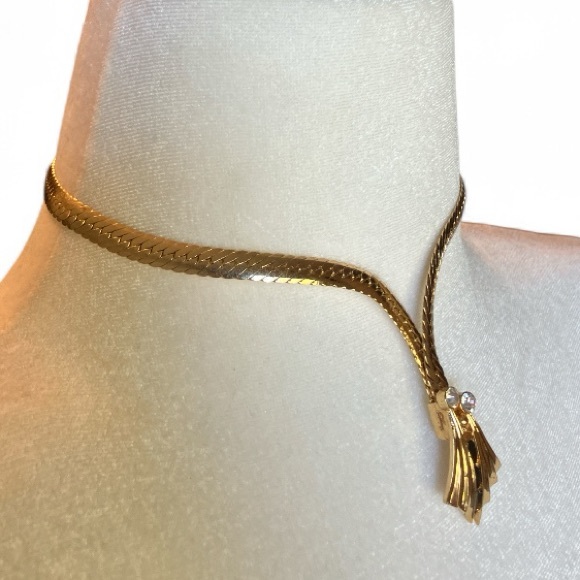 Vtg 80s Goldtone Chevron Collar with Rhinestones- Siren Mobwife Modernist Euro - Picture 2 of 6